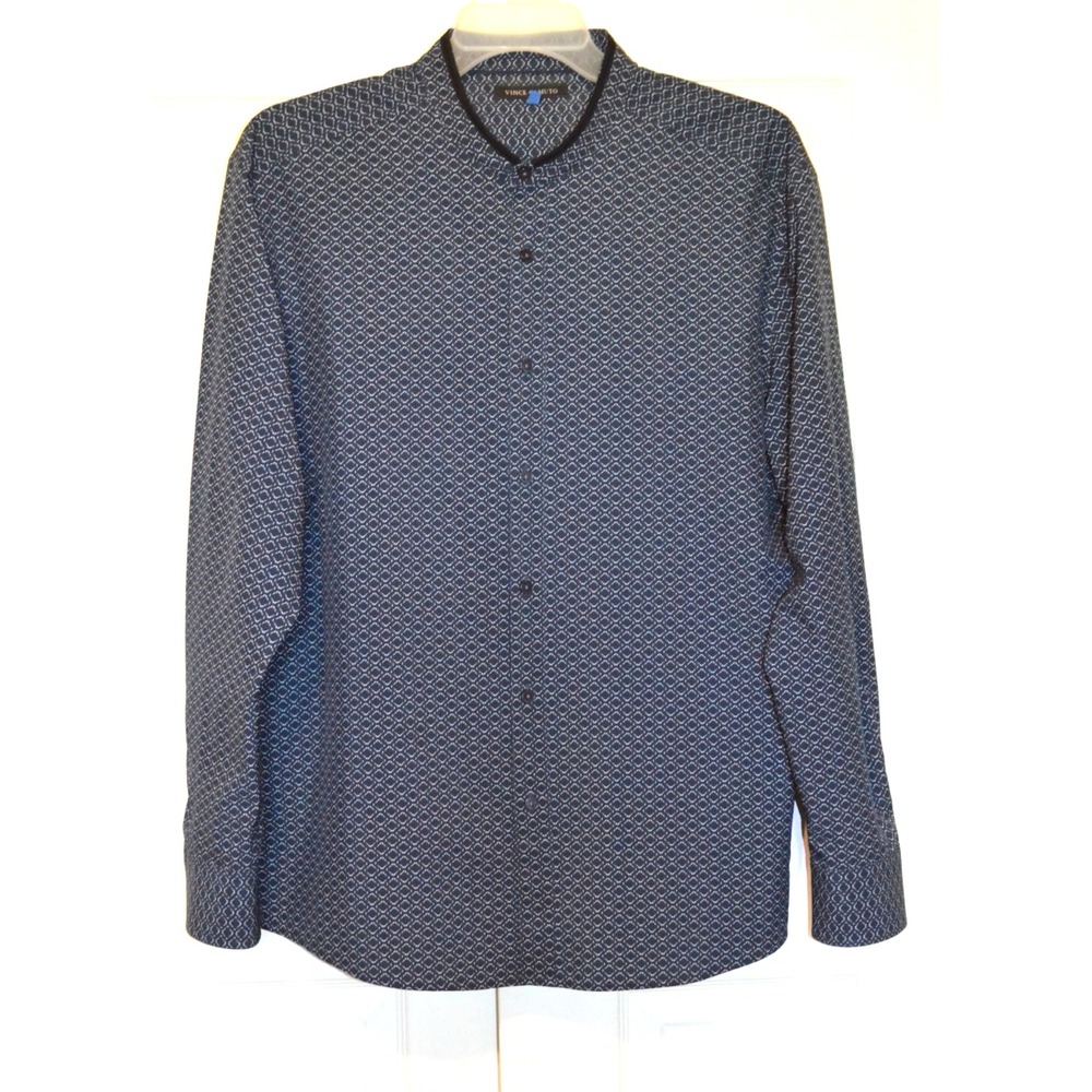 Vince Camuto Men's Blue Shirt Sizse XL Long Sleeve Button Front Band Collar